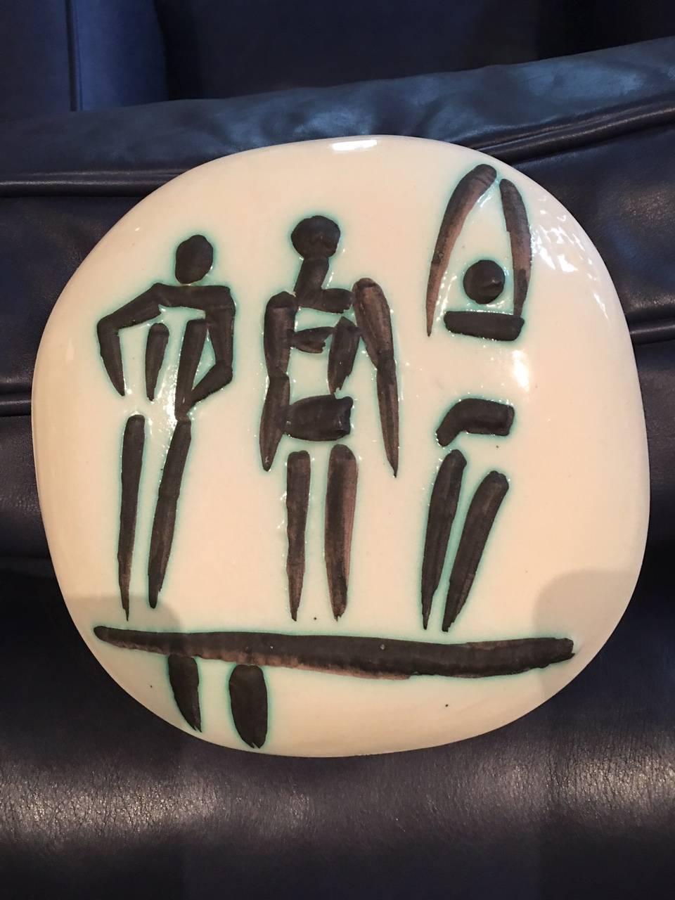 Ramie 375 Three People On A Trampoline Picasso Madoura Ceramic  - Sculpture by Pablo Picasso