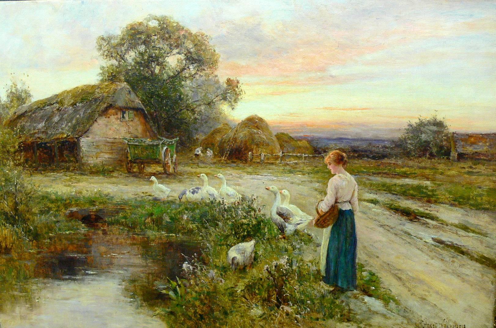 Ernest Walbourn Animal Painting - The Goose Girl