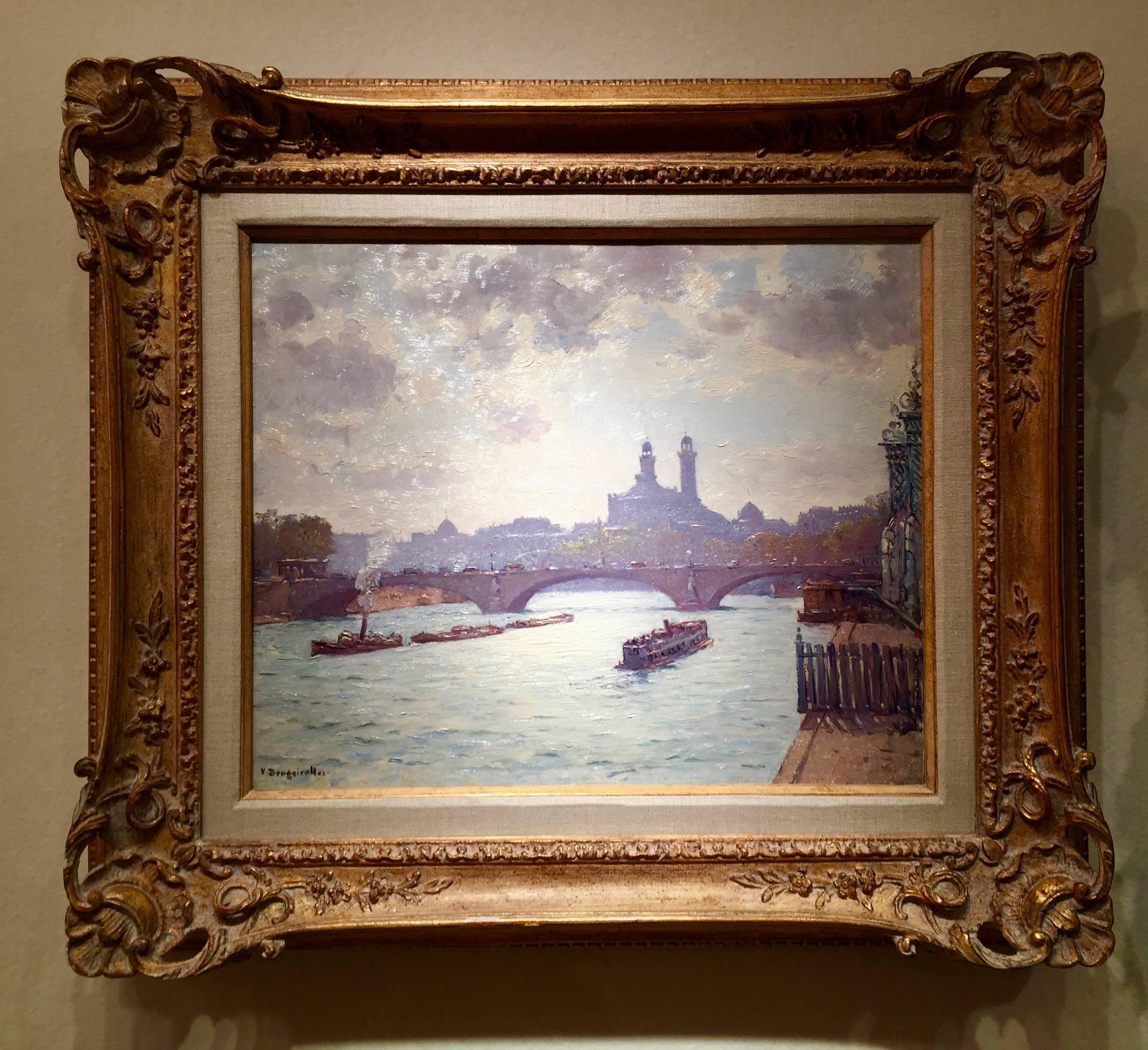 Landscape Painting de Victor Brugairolles - París desde el Sena