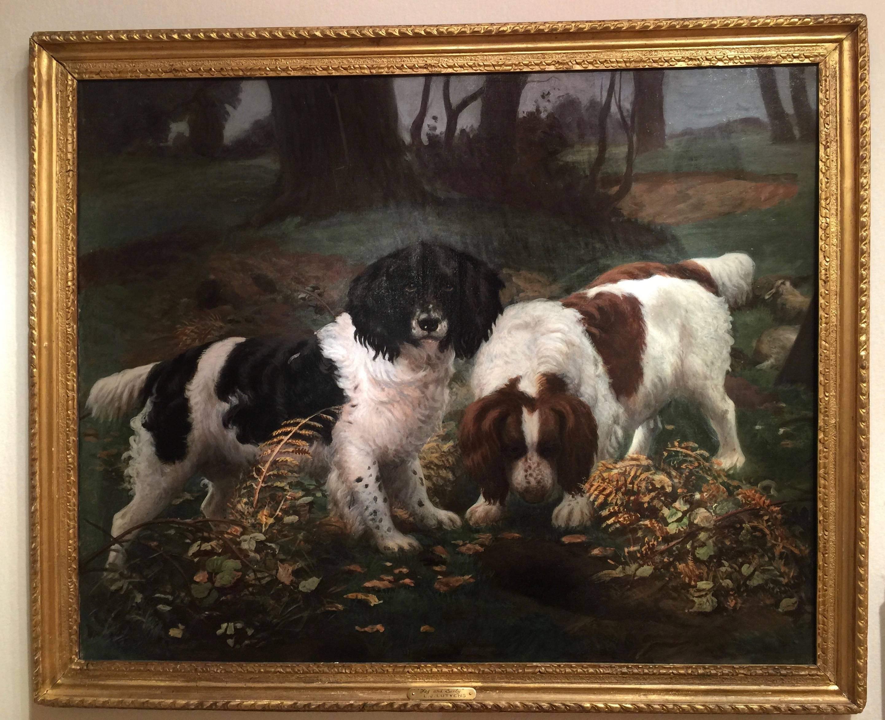 L.J. Lutyens Animal Painting - English Spaniel dog's in a landscape