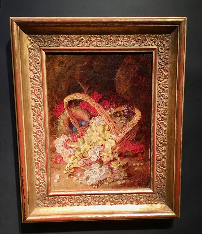 Vincent Clare English Flowers and Birds Nest by a Basket, Painting