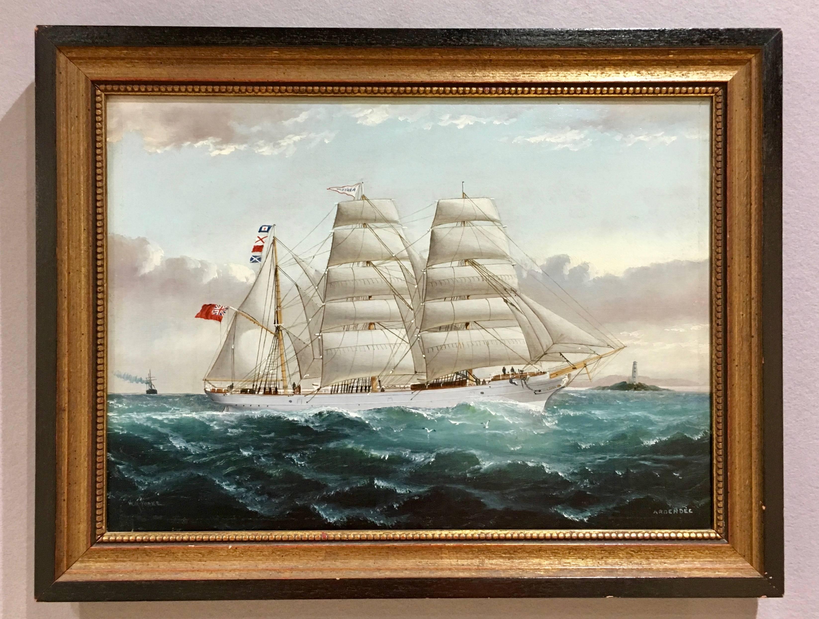 William Howard Yorke Landscape Painting - English merchant ship off the coast of England at full sail