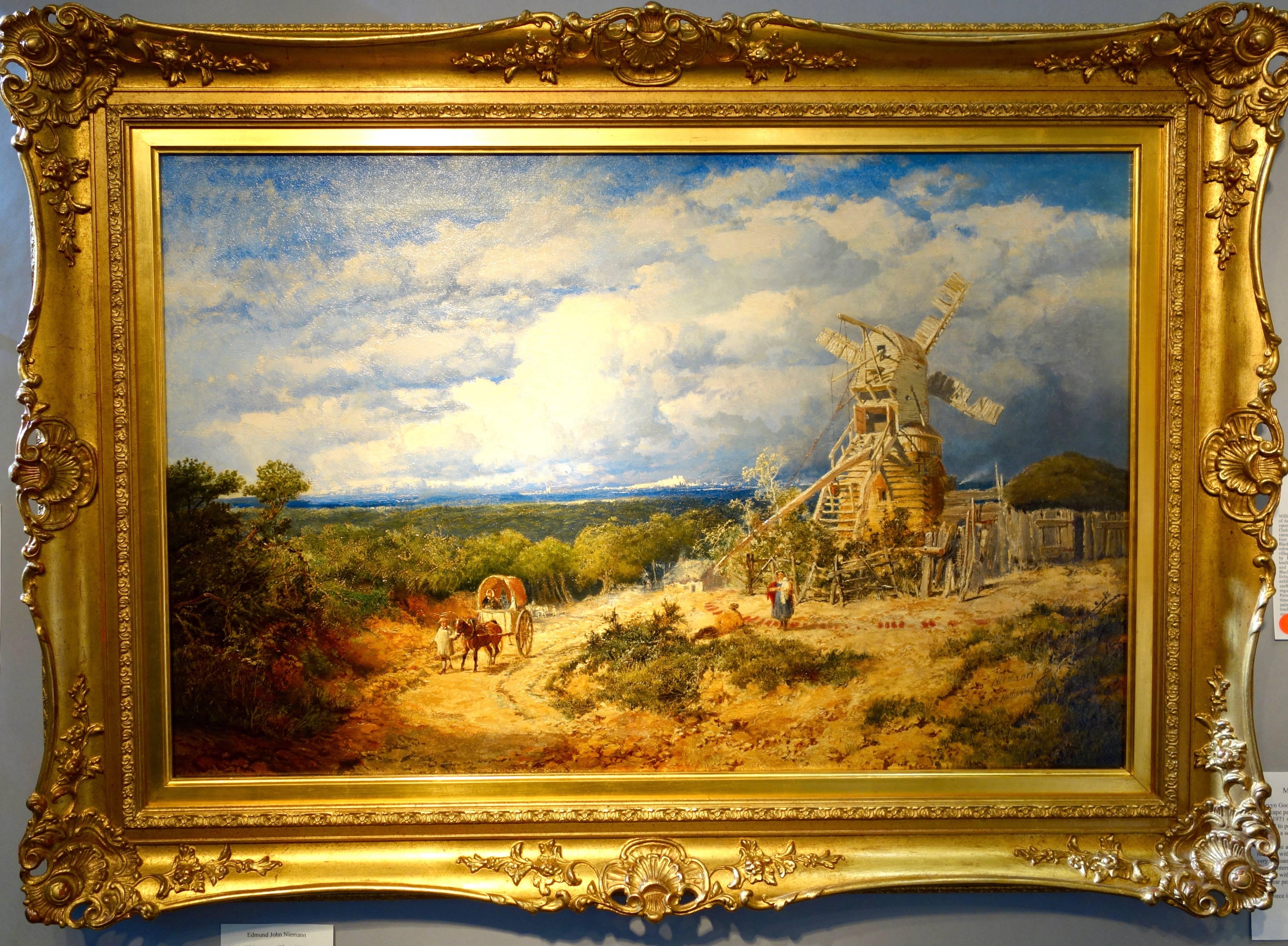 Edmund John Niemann Landscape Painting - English landscape, with windmill near Nottingham