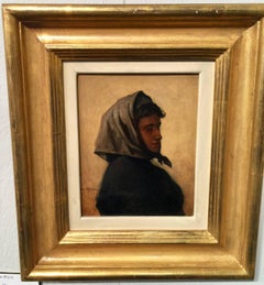 Oil Sketch of a French Breton Woman in a head scarf