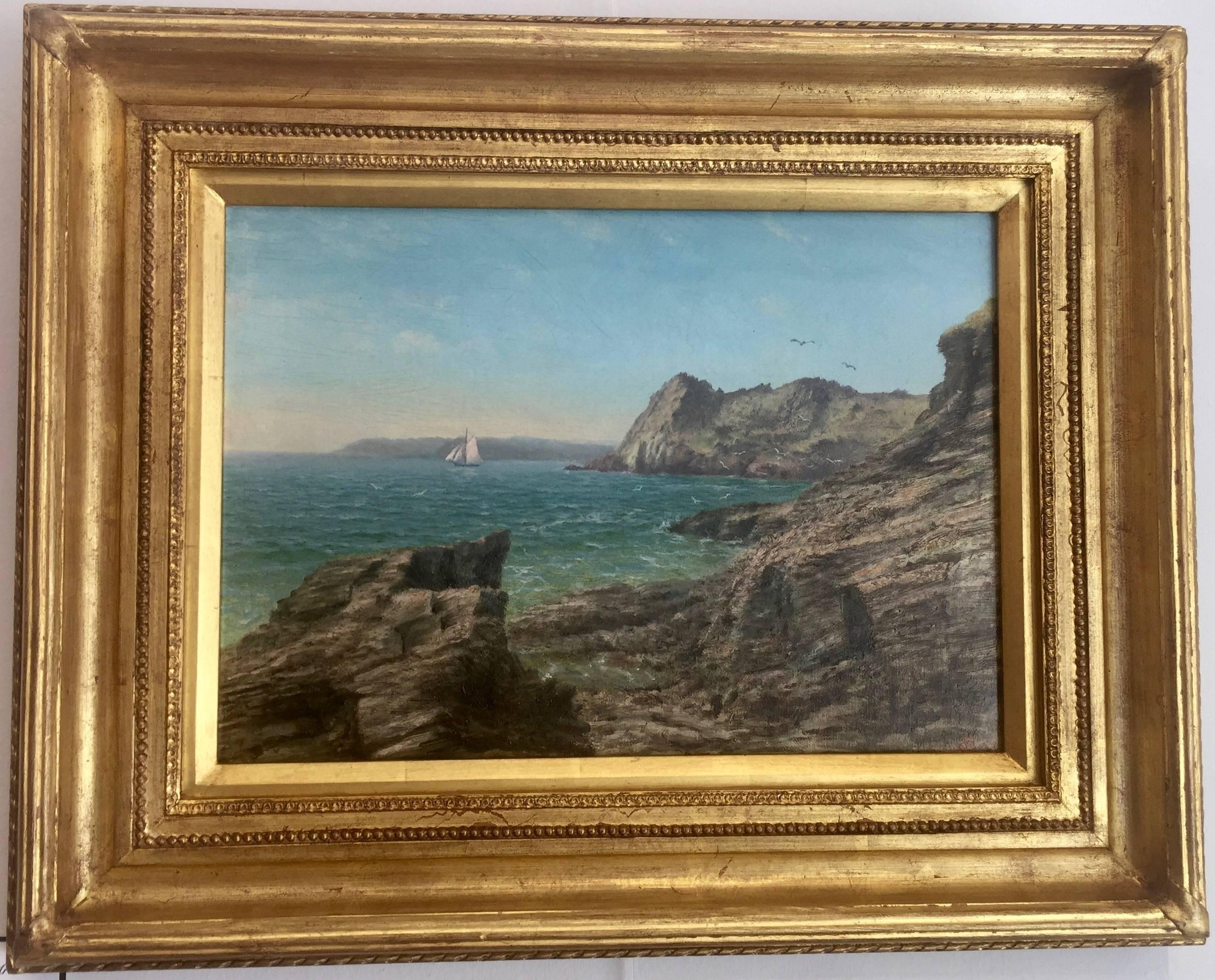 Charles Ede Landscape Painting - Victorian 19th century English shoreline scene in Cornwall, UK