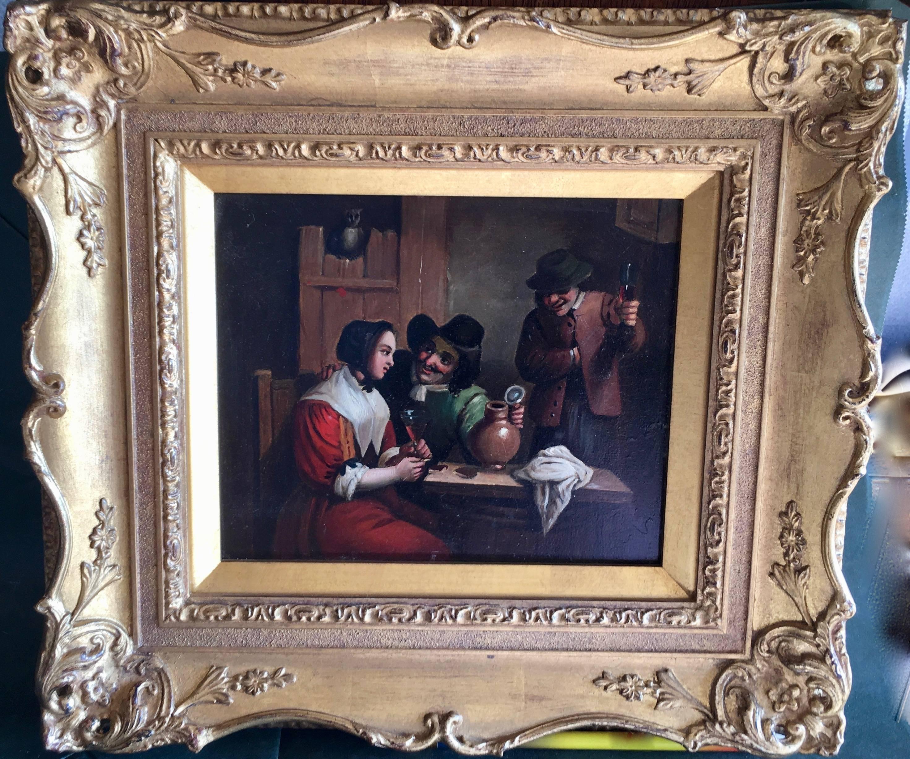 Unknown Figurative Painting - 17th century style Dutch figures in an Inn drinking at a table