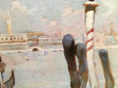 Early 20th century Gondola on a canal in Venice Italy