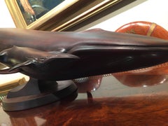 Three foot long Carved Mahogany sculpture of a Blue Whale and her calf