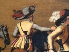Dutch 17th century horsemen battling with muskets, swords with cavalier uniforms