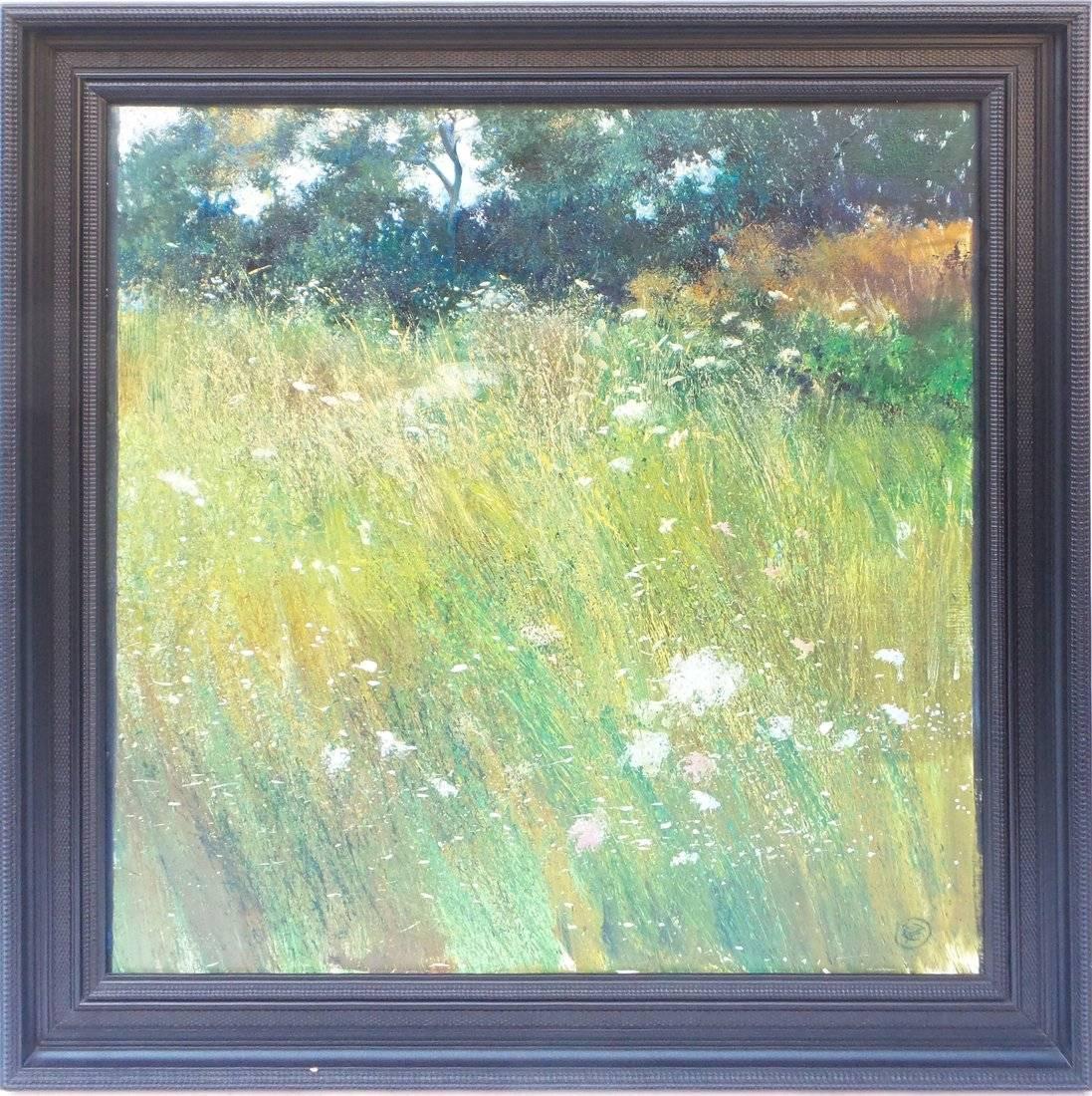 Hierba,  20th century Wild grass and flowers in an Impressionist landscape - Painting by Joaquin Torrents Llado