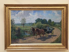 Vintage English Lady in a horse and Buggy in an Impressionist landscape