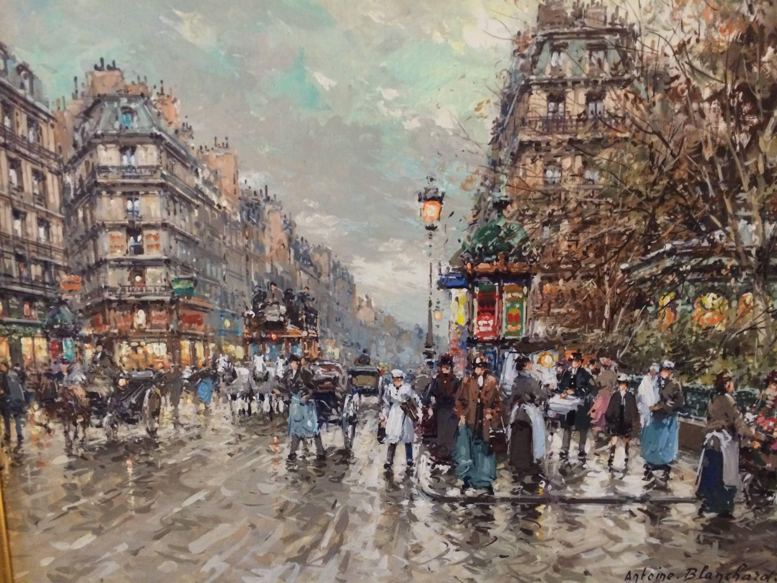 Antoine Blanchard Figurative Painting - Impressionist Paris Street Scene