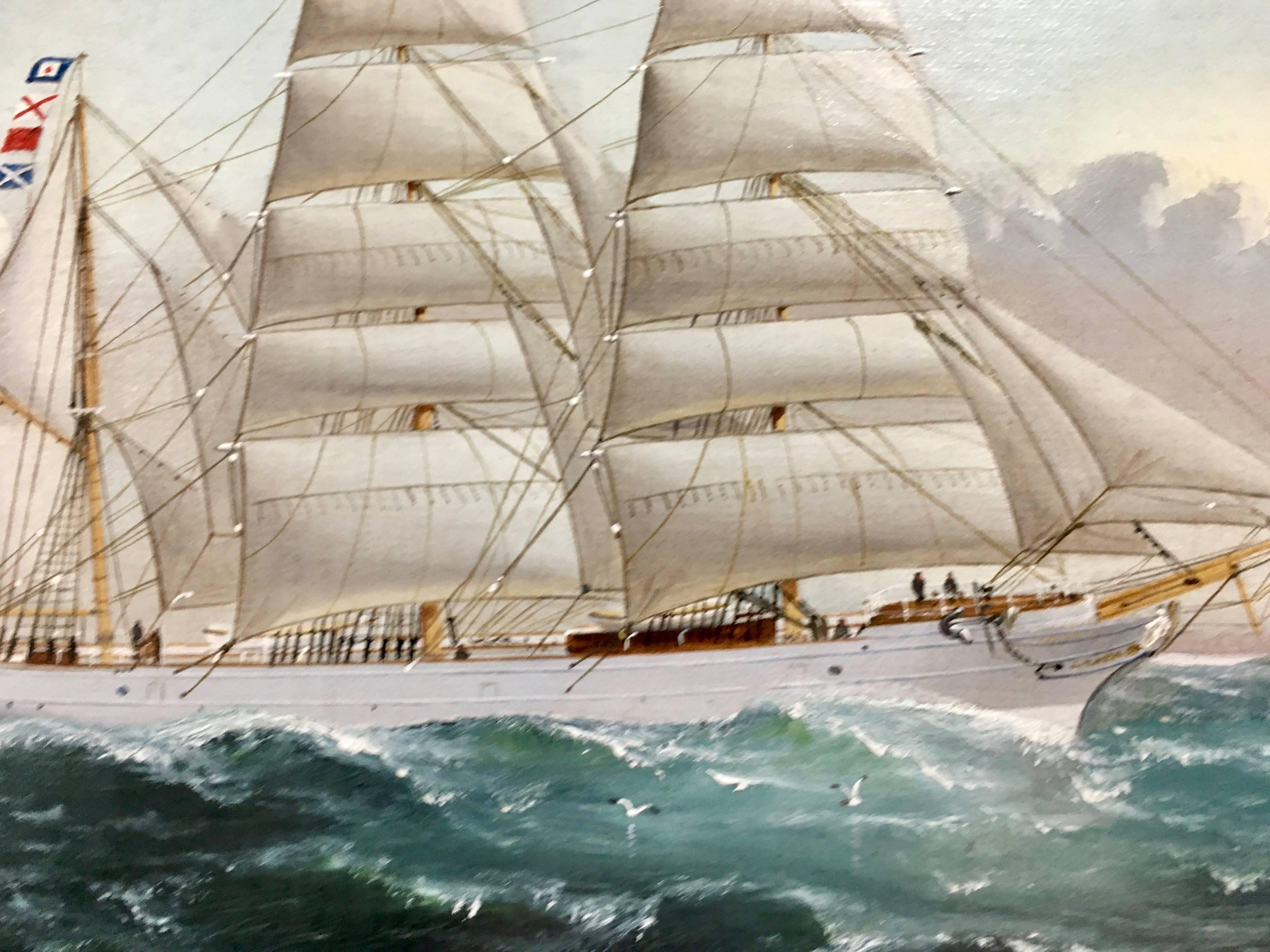 English merchant ship off the coast of England at full sail - Painting by William Howard Yorke