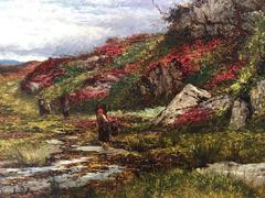 A British Victorian 19th century landscape with heather in a moorland setting