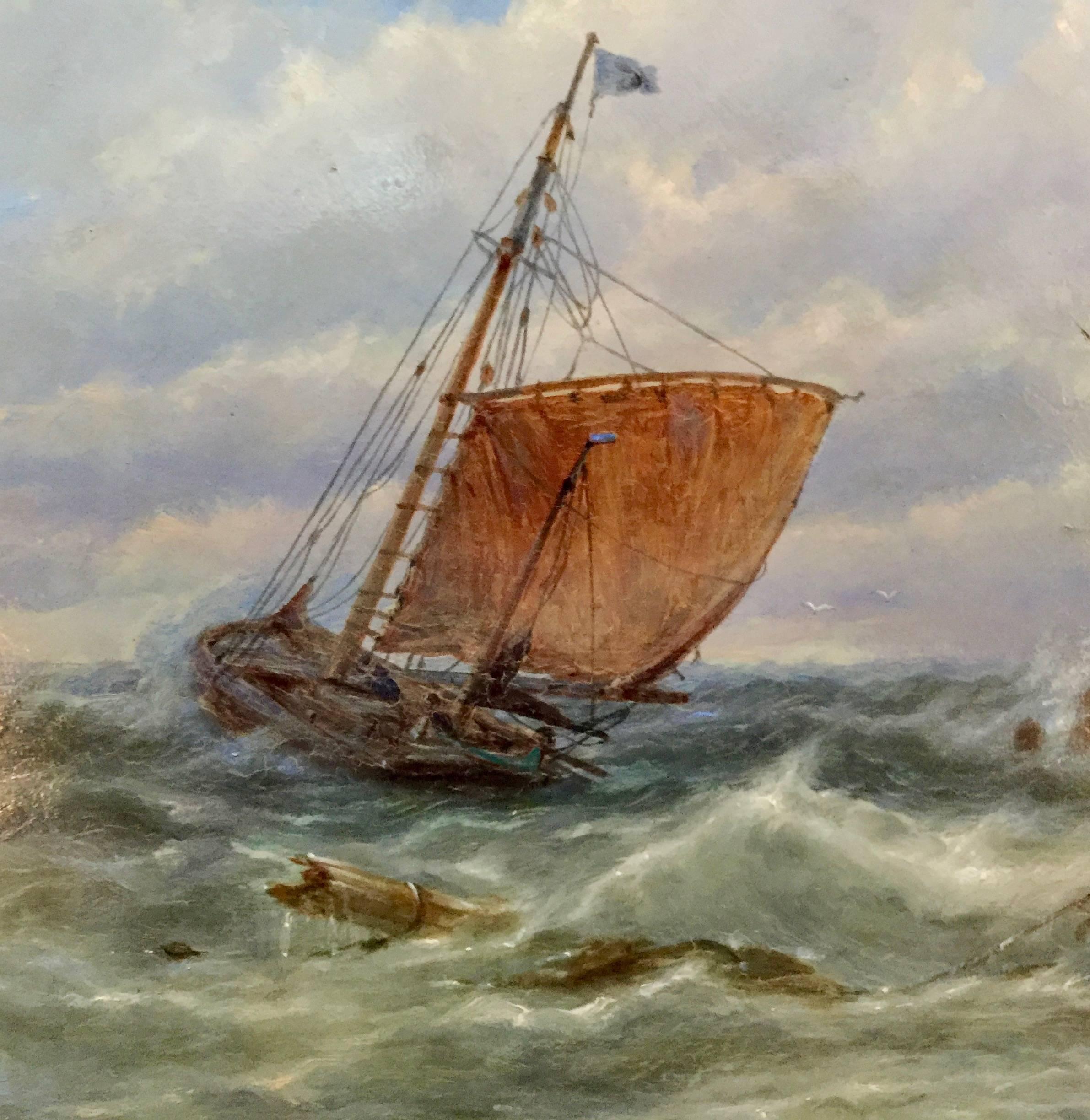 Shipping off the Dutch Coastline in Rough Seas - Painting by Dommersen, Pieter Cornelis
