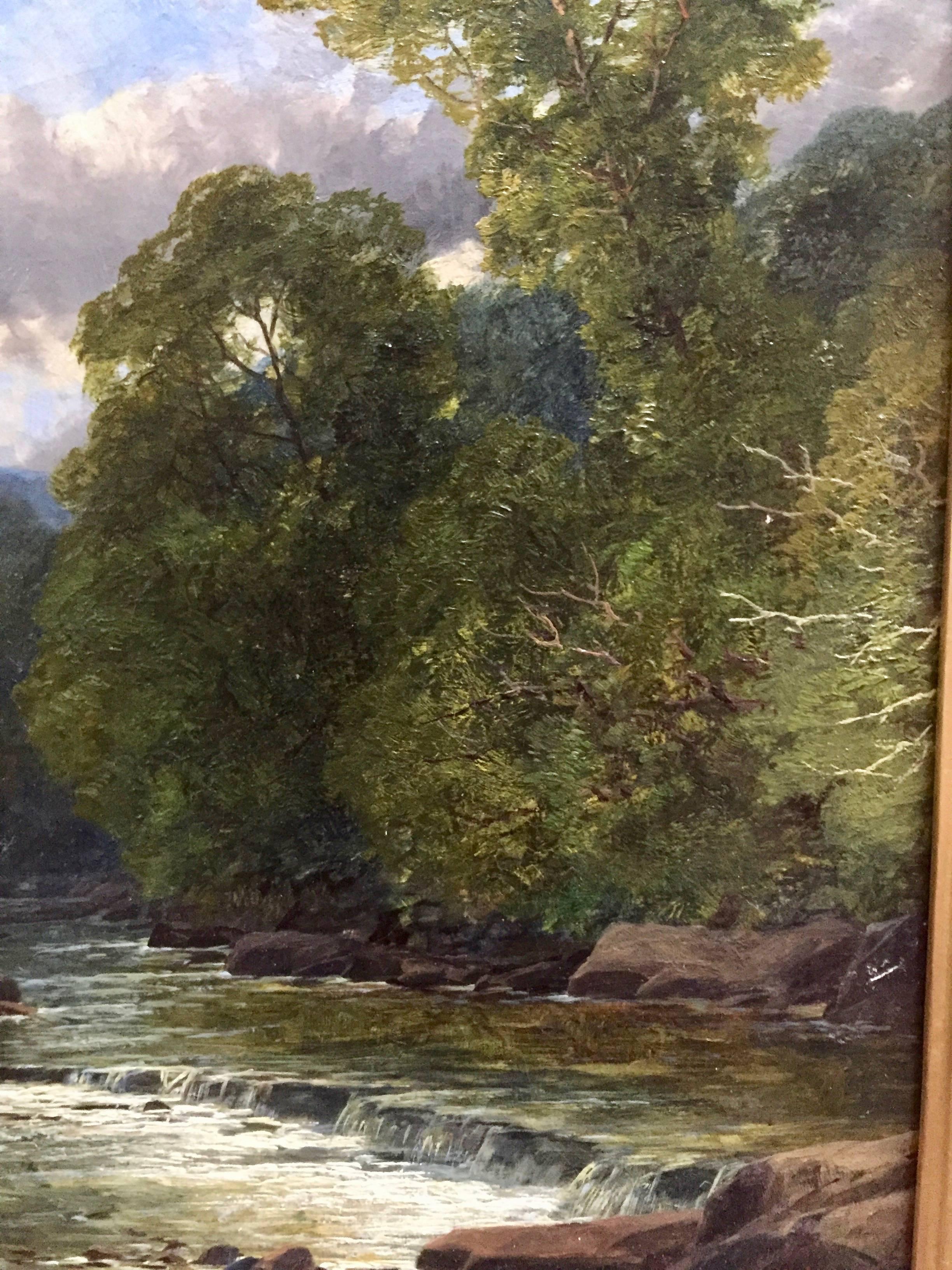 English Victorian Waterfall scene - Painting by John Brandon Smith