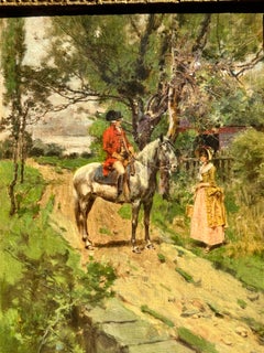 19th C American, Figures on the road side, man on horse back with elegant lady
