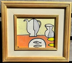 Geometric Abstract Still life of Jug, fish and fruit