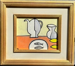 Geometric Abstract Still life of Jug, fish and fruit