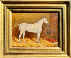 19th century English White or Gray Horse in a stable, titles the Colonel