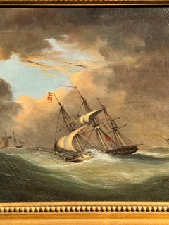 Anglais du XIXe siècle, thème marin, navigation en mer agitée, vagues, ciel orageux