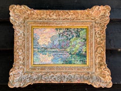 Pointillist English landscape with trees and River, During the Summer