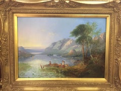 Victorian Sunset by the Loch Side in the Highlands of Scotland, with fishing