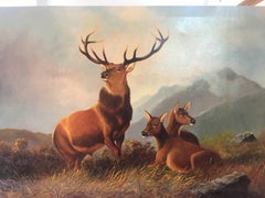 Vintage Scottish Stag in the Highlands of Scotland with its family of deer
