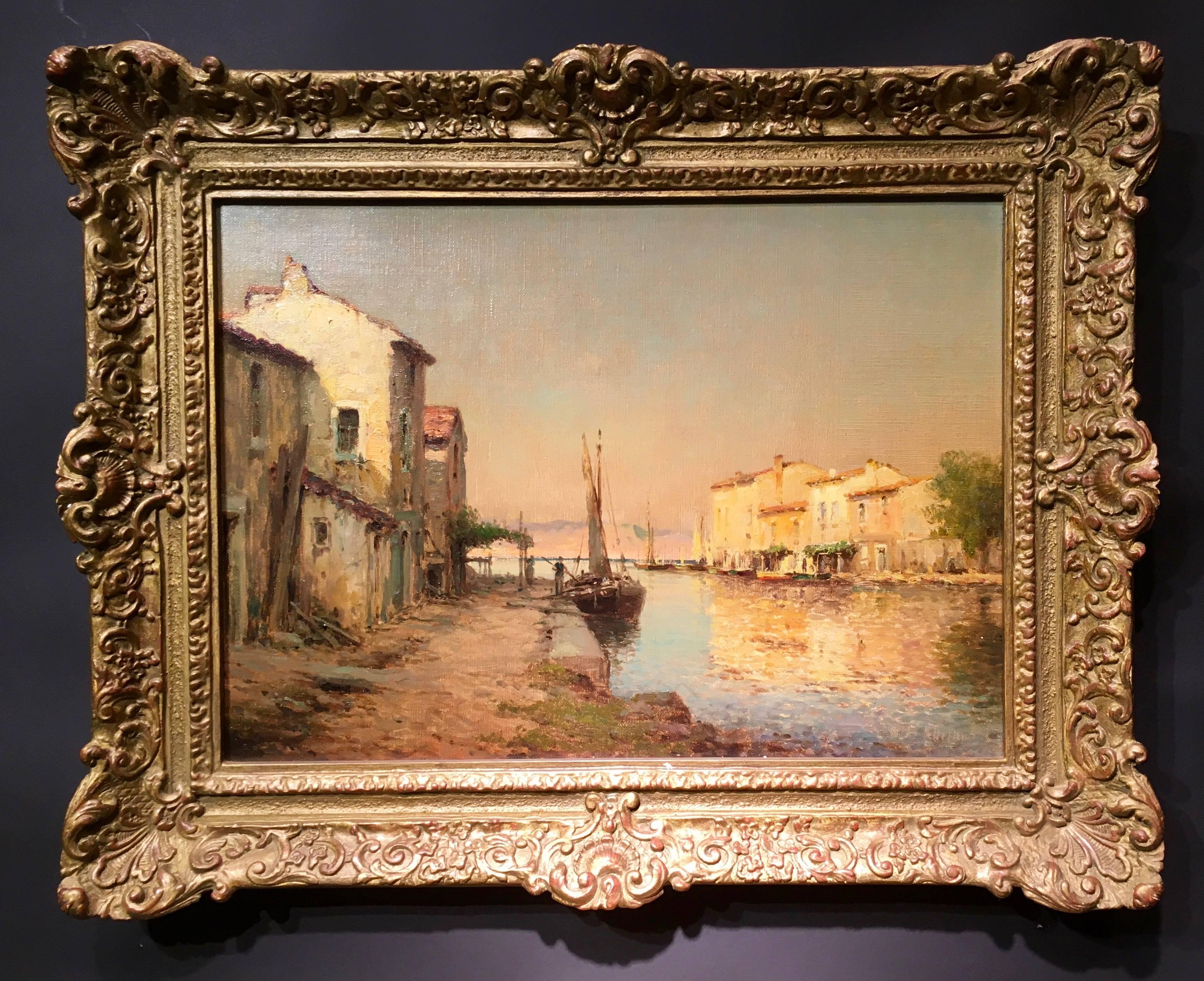 Antoine Bouvard (Marc Aldine) Landscape Painting - Summer Light along a canal, Venice, Italy