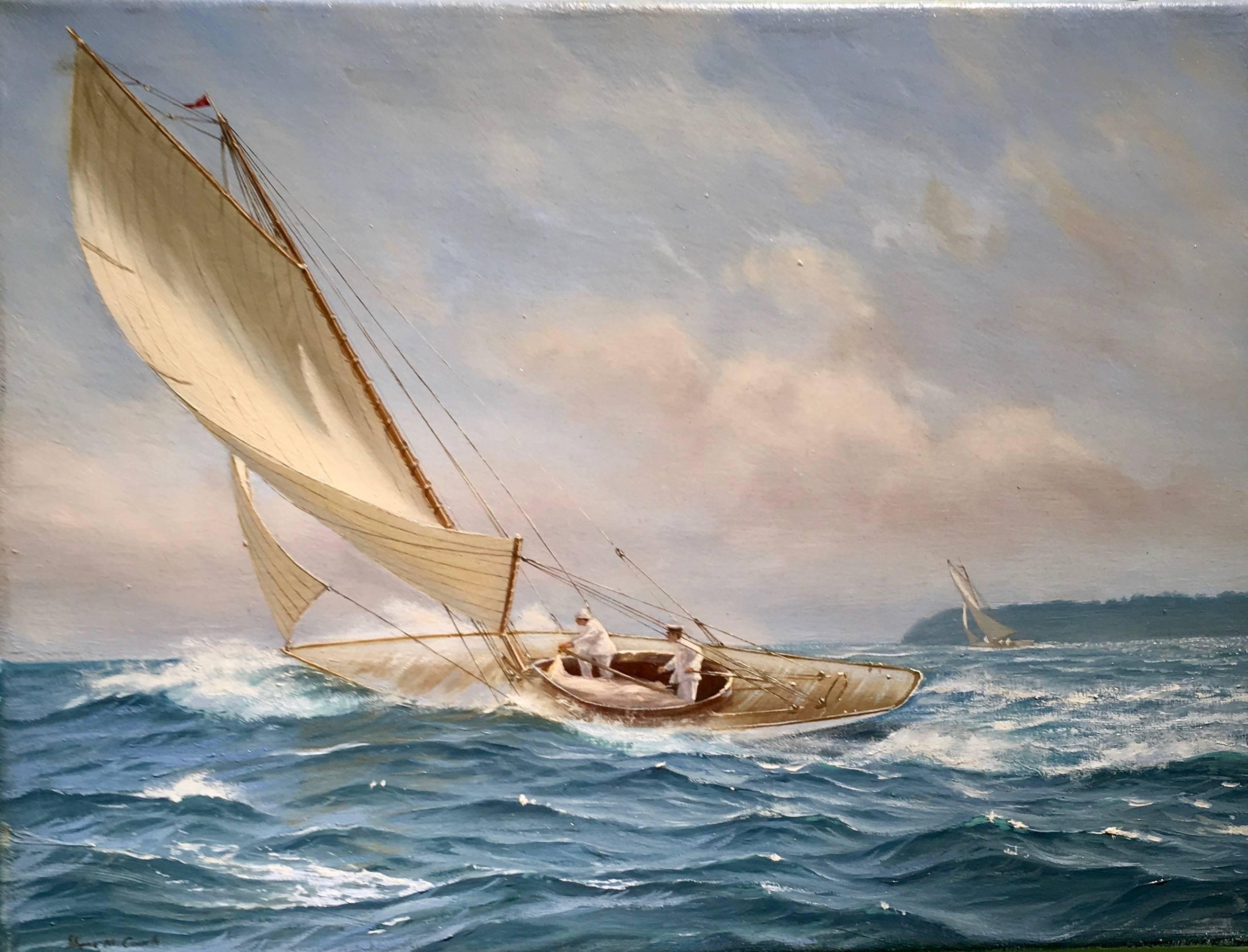 Shane Michael Couch Figurative Painting - English Yachting scene, off of Cowes, England