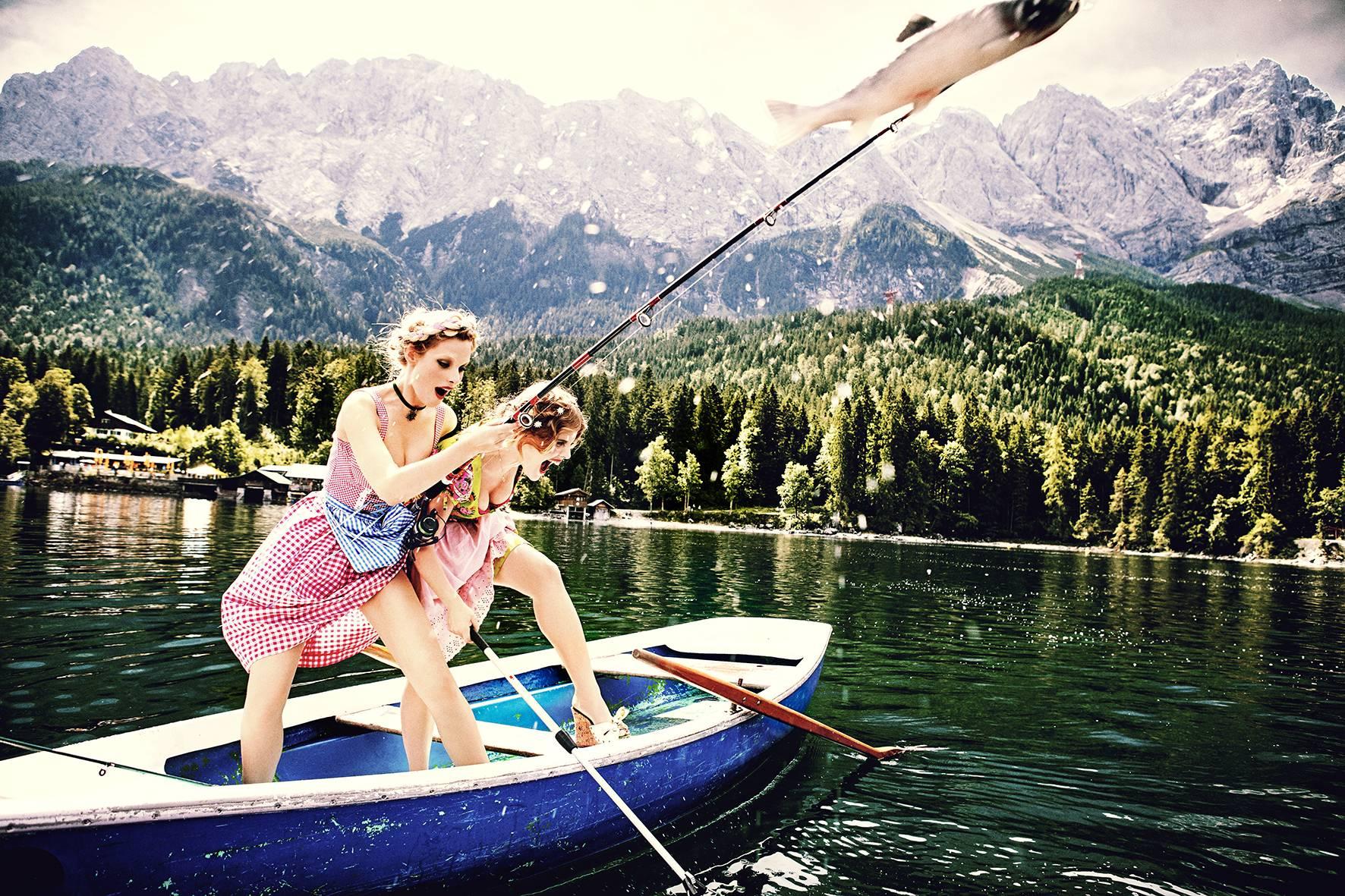 Ellen von Unwerth Landscape Print - von Unwerth, The Big Catch, Bavaria, Color Photography, Fine Art Print 