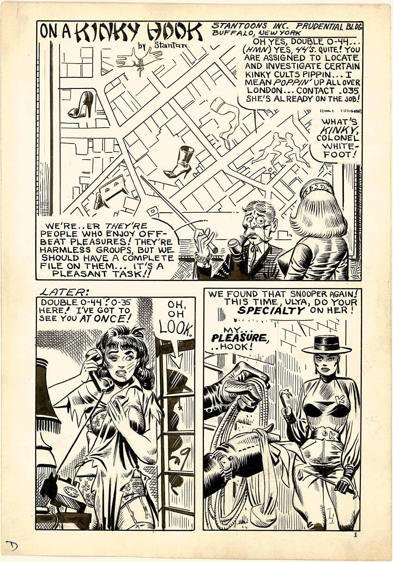 Eric Stanton and Steve Ditko Figurative Art - On a Kinky Hook, Page 1, 1966