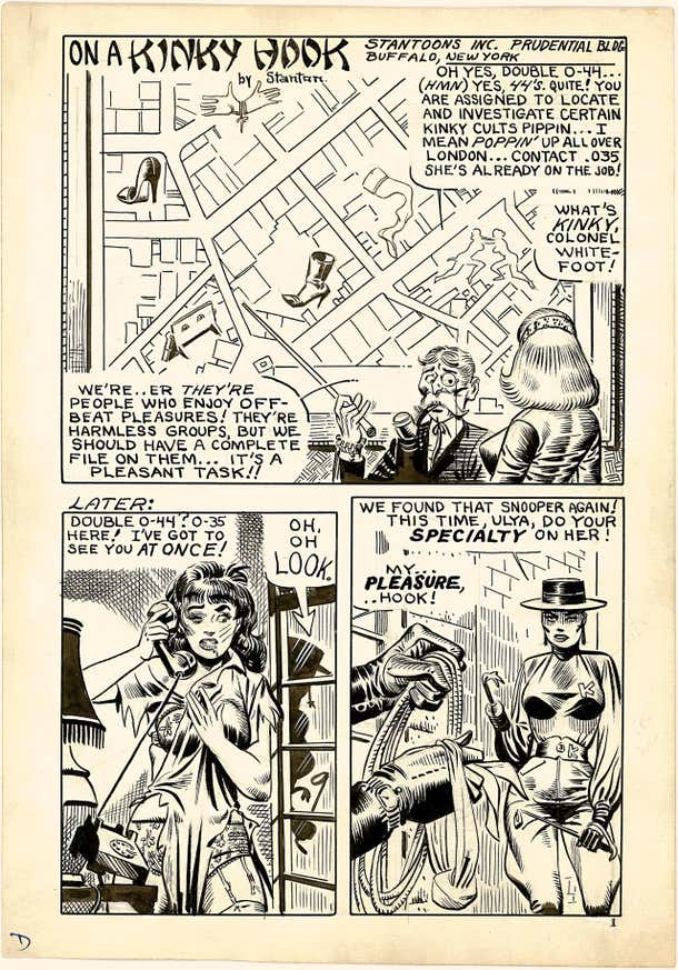 Eric Stanton And Steve Ditko On A Kinky Hook Page 1 1966 For Sale eric-stanton-and-steve-ditko-on-a-kinky-hook-page-1-1966-for-sale