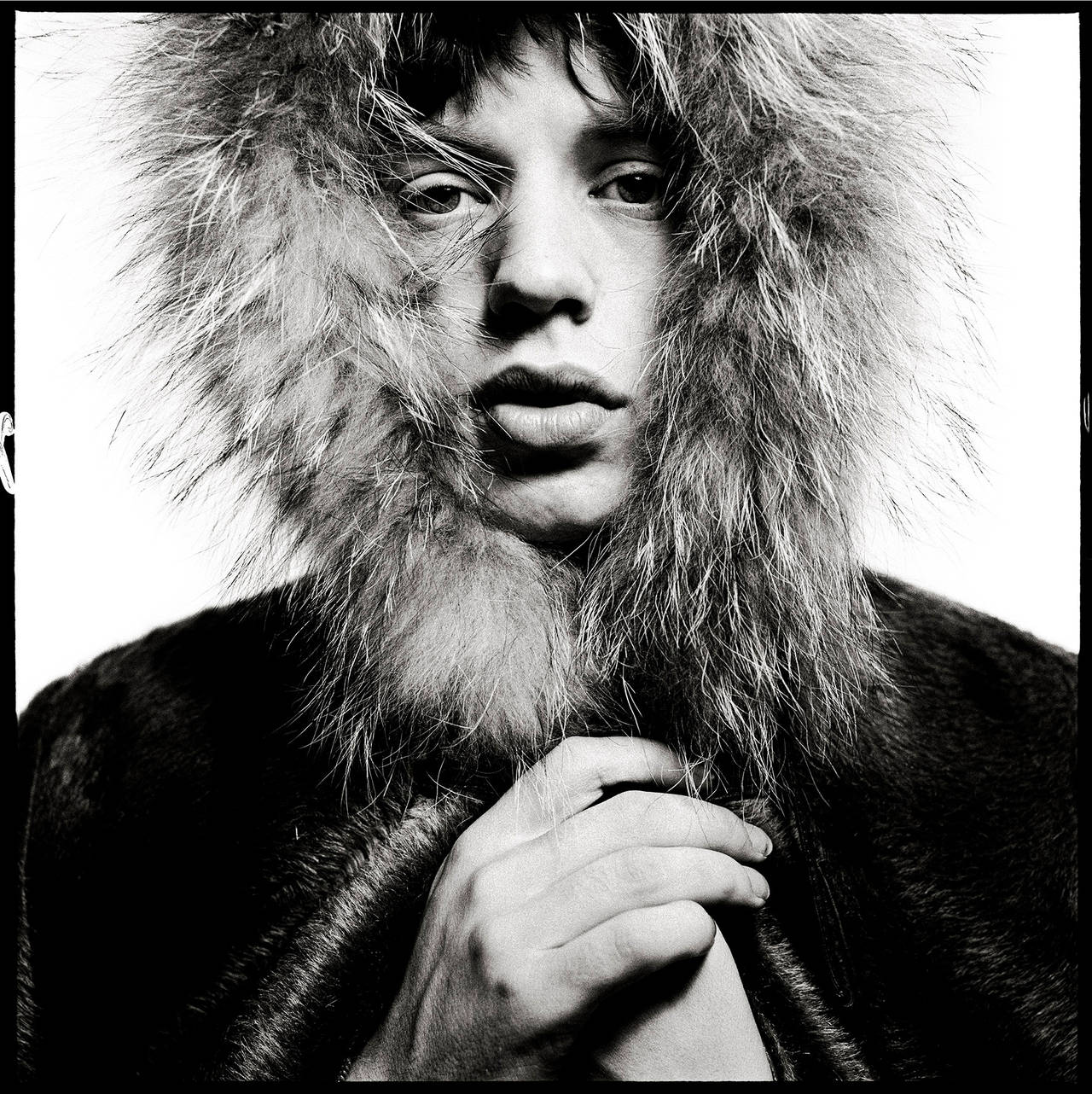 David Bailey Portrait Photograph - Mick Jagger - Fur Hood