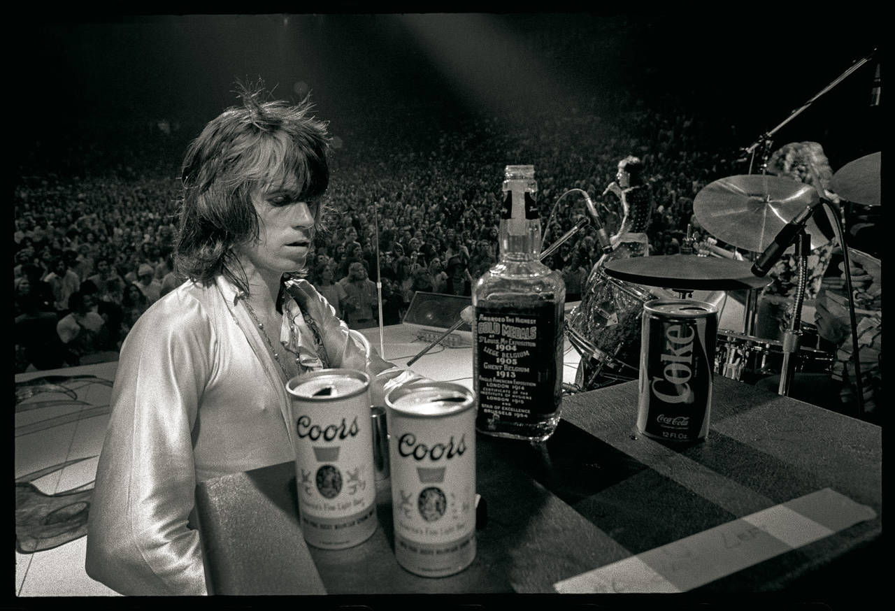 Keith Richards with Jack & Coors, Rolling Stones, Black and white print, Music