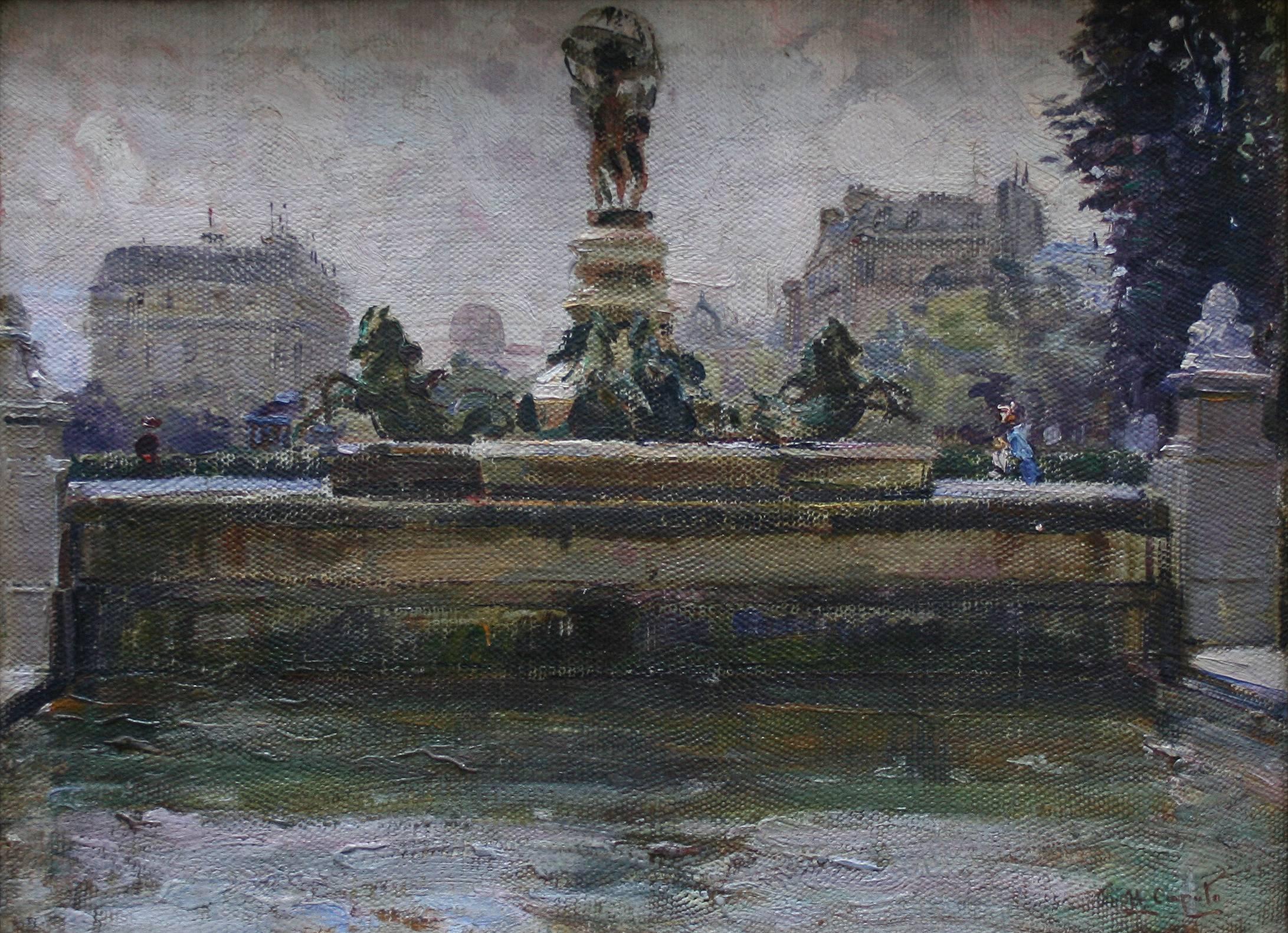 Ulisse Caputo Landscape Painting - Fontaine de l'Observatoire dans le Jardin de Marco Polo in Paris