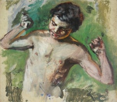 Spottender Knabe (Mocking Boy) - Late Impressionism, Oil/Canvas, German, 1890's