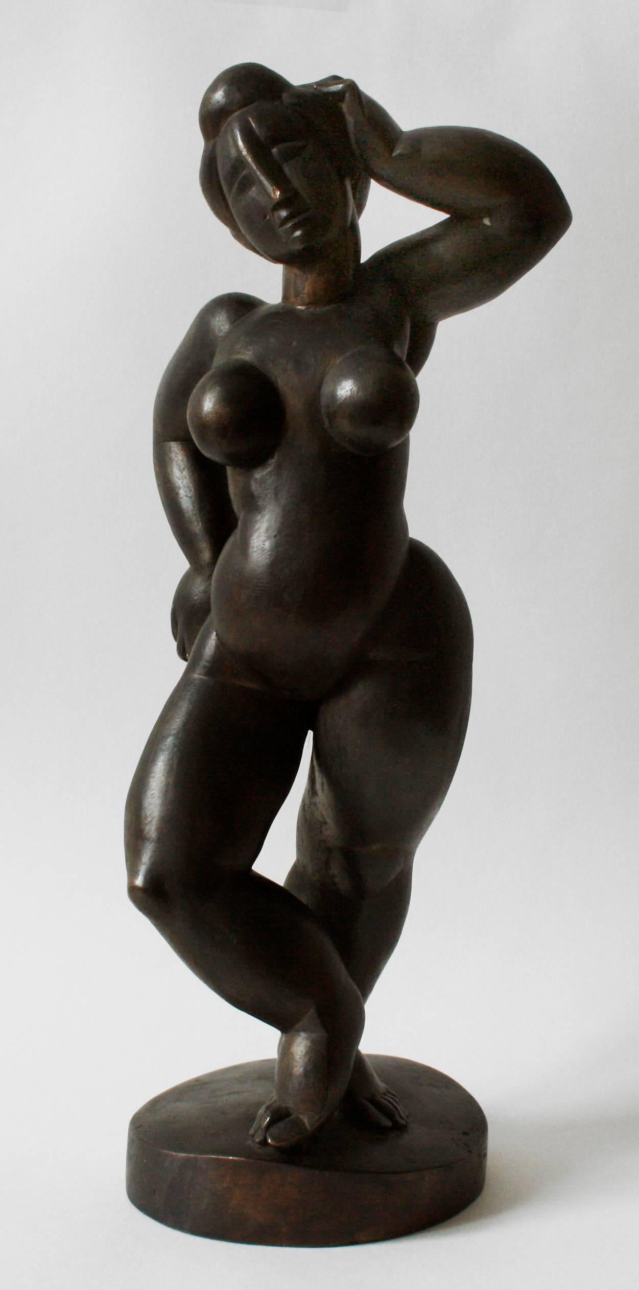 Giovanni Rindler Nude Sculpture - Standing Female Nude - Bronze, Post-Modern, Archaic, Round Forms, 2001, 