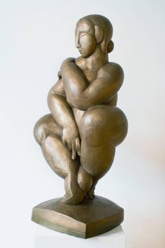 Crouching Female Nude - Bronze, Sculpture, Post-Modern, Round Forms, 2002