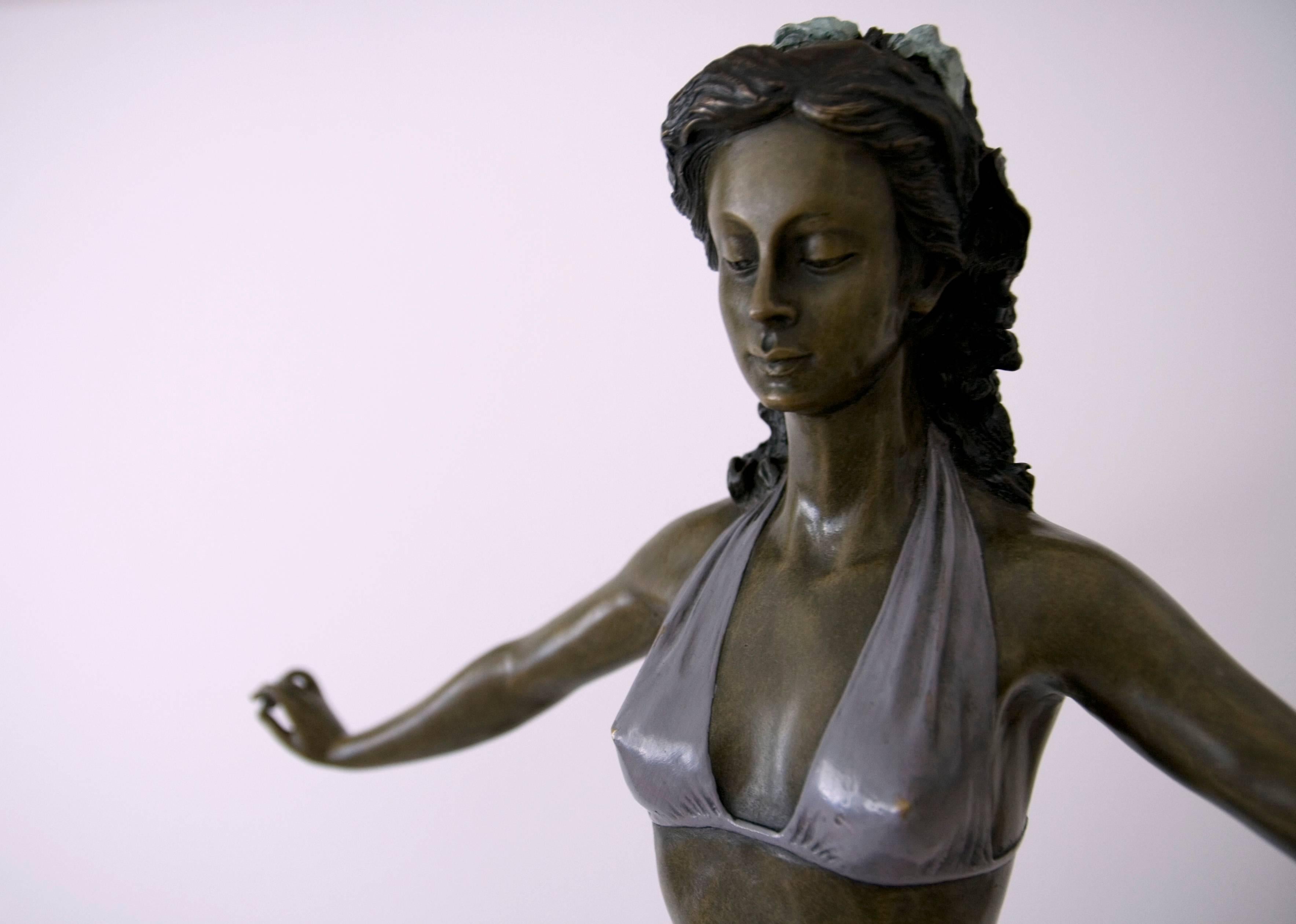 Standing Woman in Bikini - Bronze, Grey Patina, Modern, Art Nouveau, 20th Cent. For Sale 1