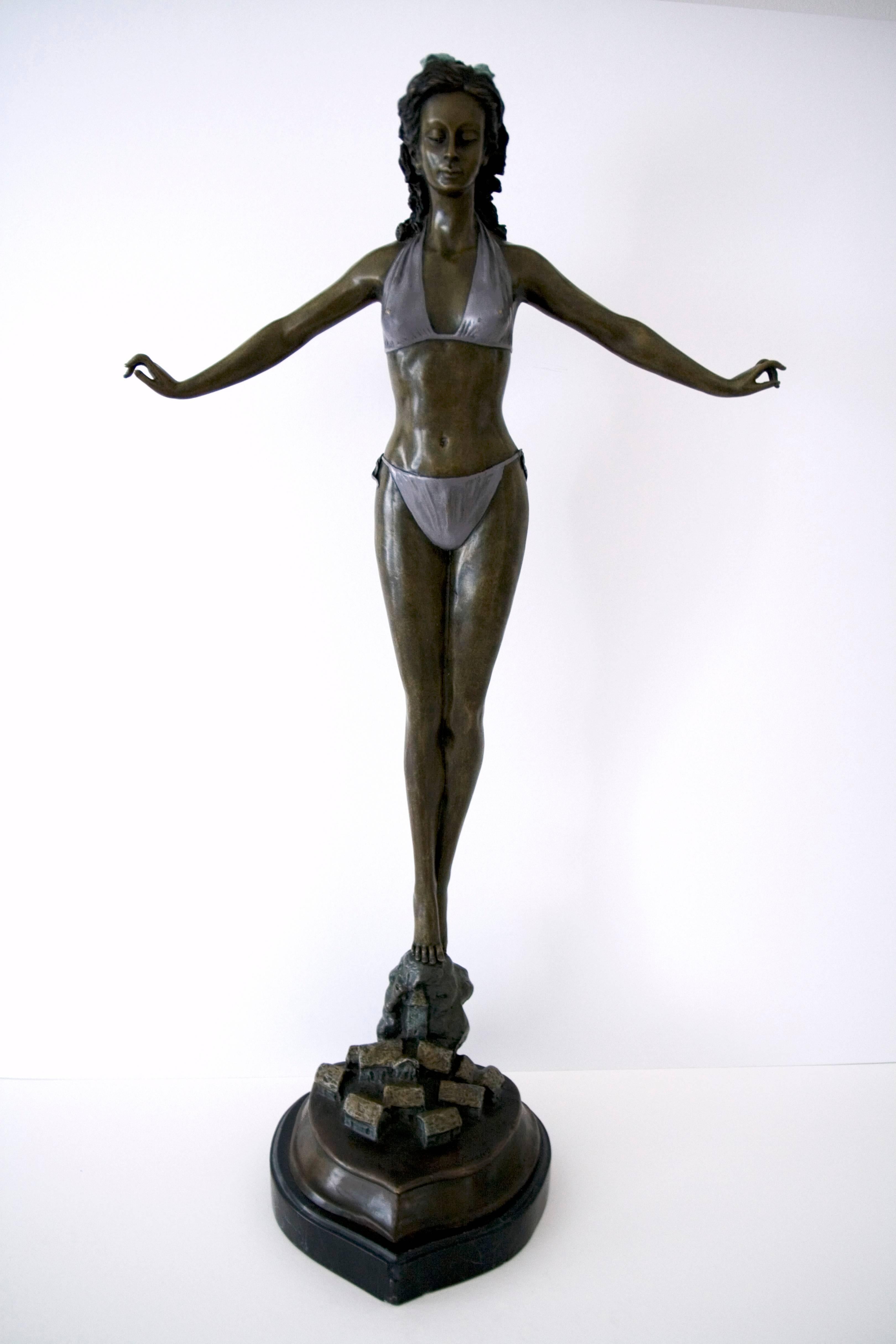 Jules Jouant Nude Sculpture - Standing Woman in Bikini - Bronze, Grey Patina, Modern, Art Nouveau, 20th Cent.