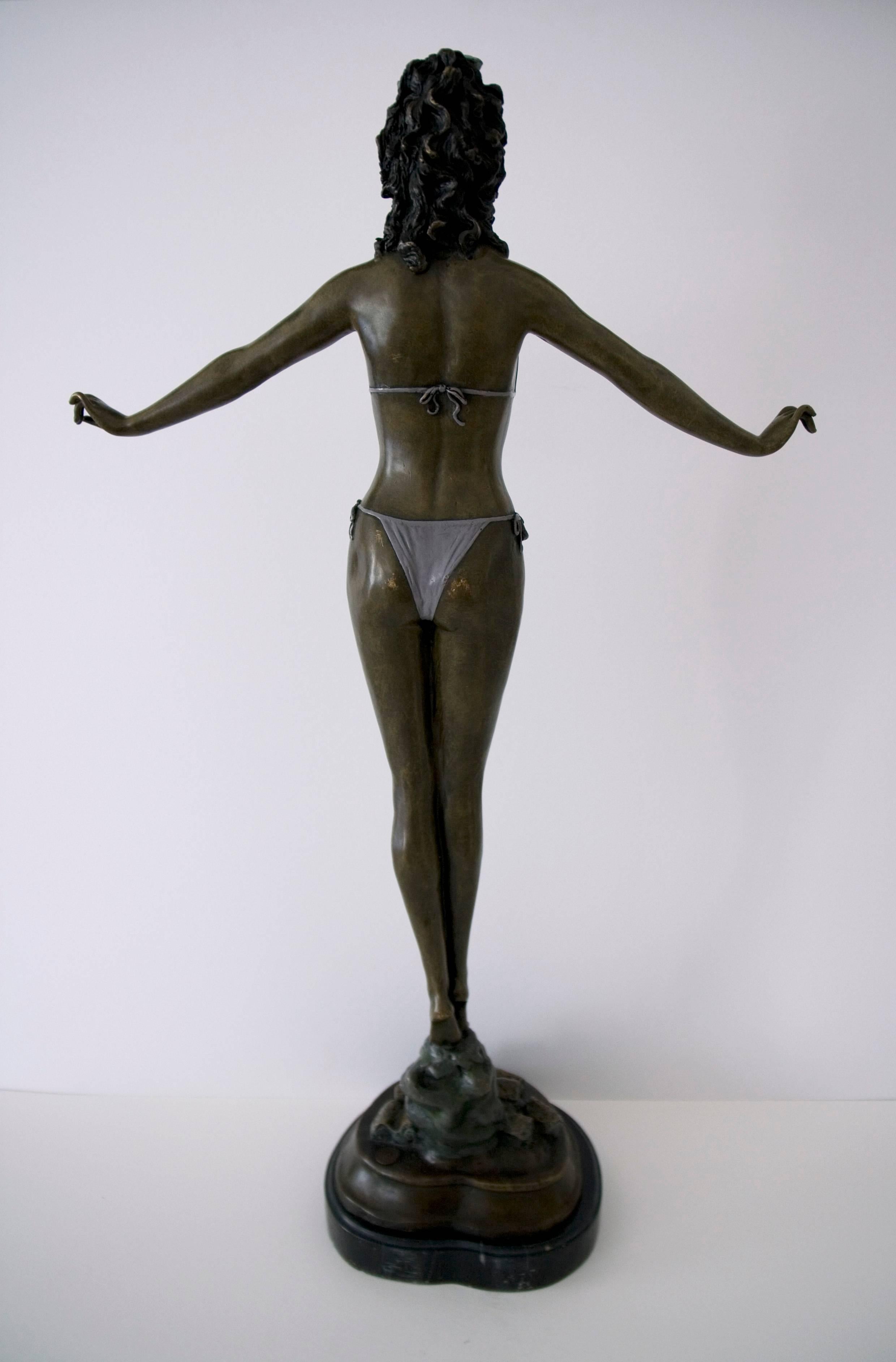 Standing Woman in Bikini - Bronze, Grey Patina, Modern, Art Nouveau, 20th Cent. - Sculpture by Jules Jouant