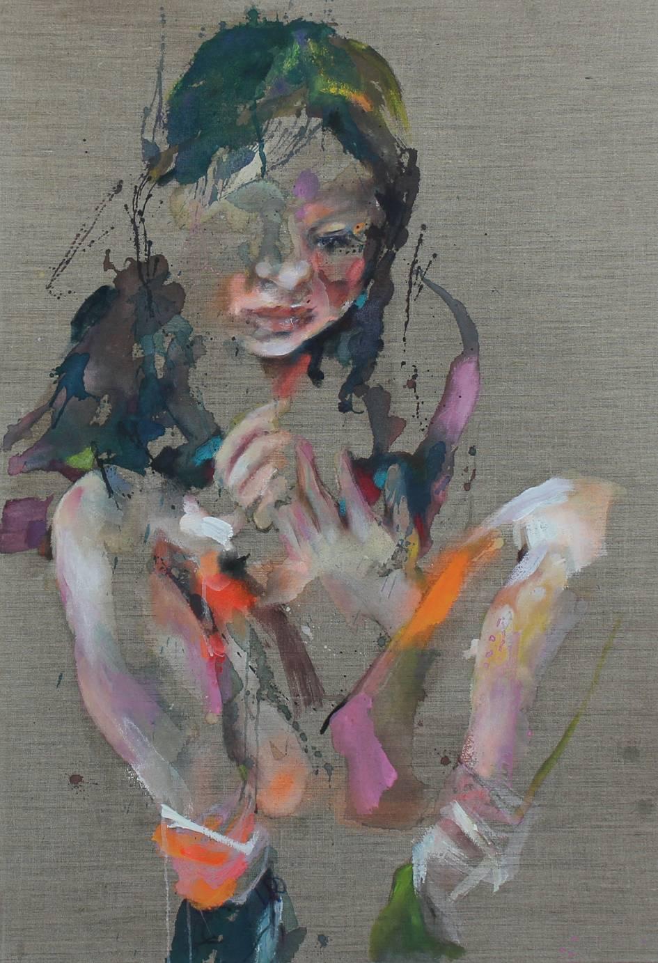 Lucia Riccelli Portrait Painting - A cuore aperto - Acrylic/Oil/Canvas, Contemporary, Expressive, Figurative, 21st