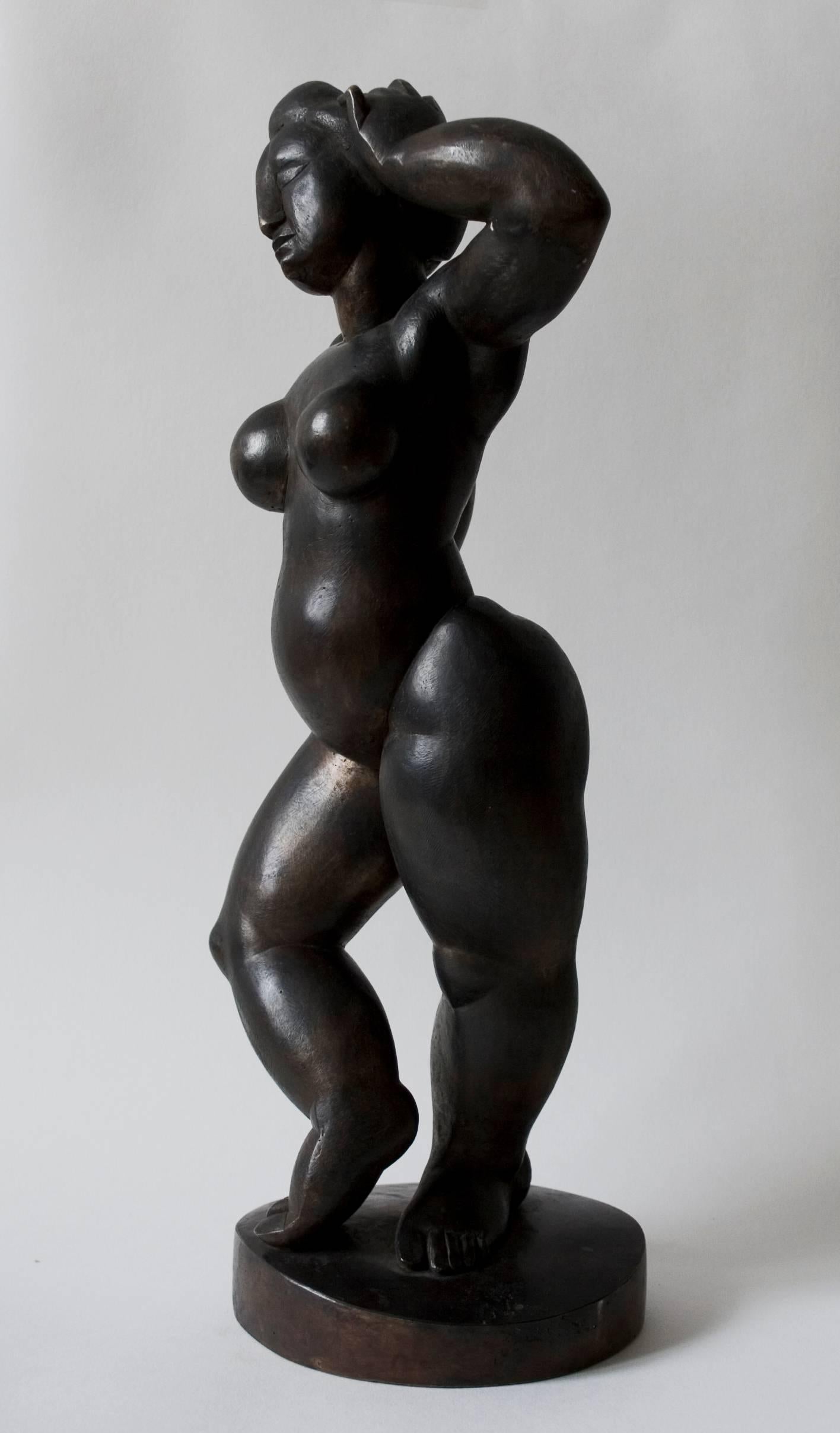 Standing Female Nude - Bronze, Post-Modern, Archaic, Round Forms, 2001,  - Sculpture by Giovanni Rindler