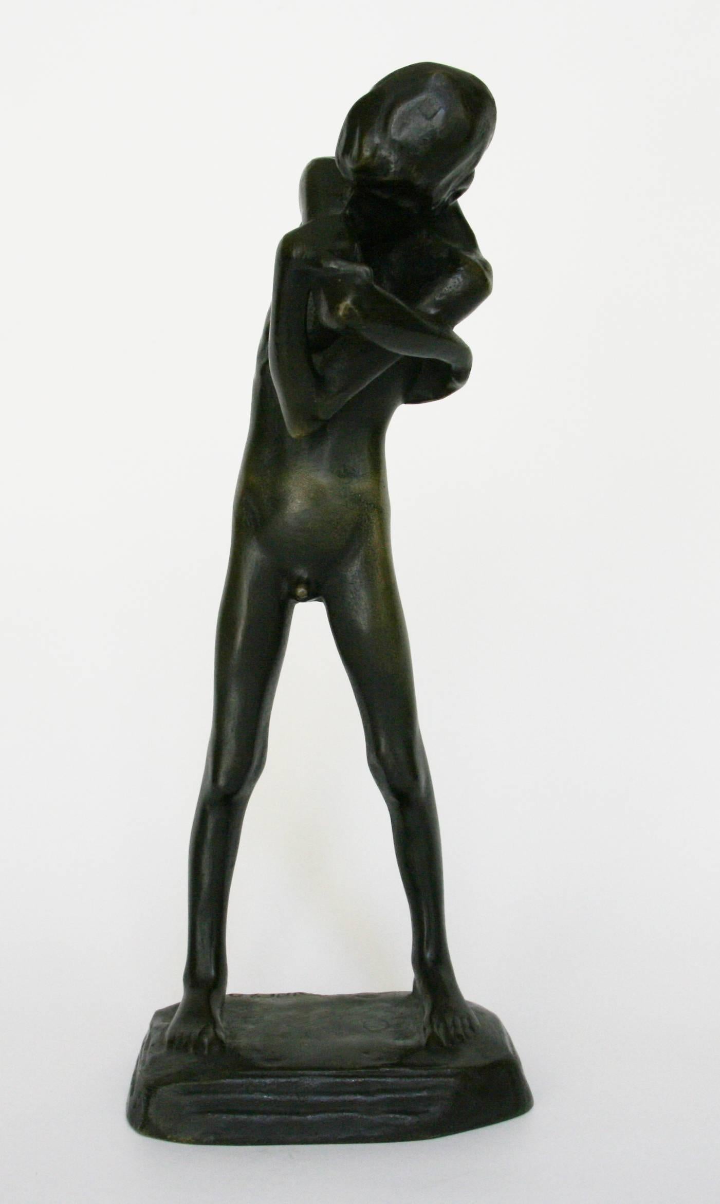 George Minne Figurative Sculpture - Le petit blessé (The hurt boy) - Bronze, Figurative, Modern, Male Nude, 1890's