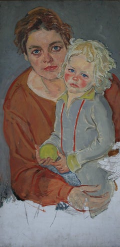 Mother With Child - Oil/Panel, Portrait, Expressionist, Figurative, German