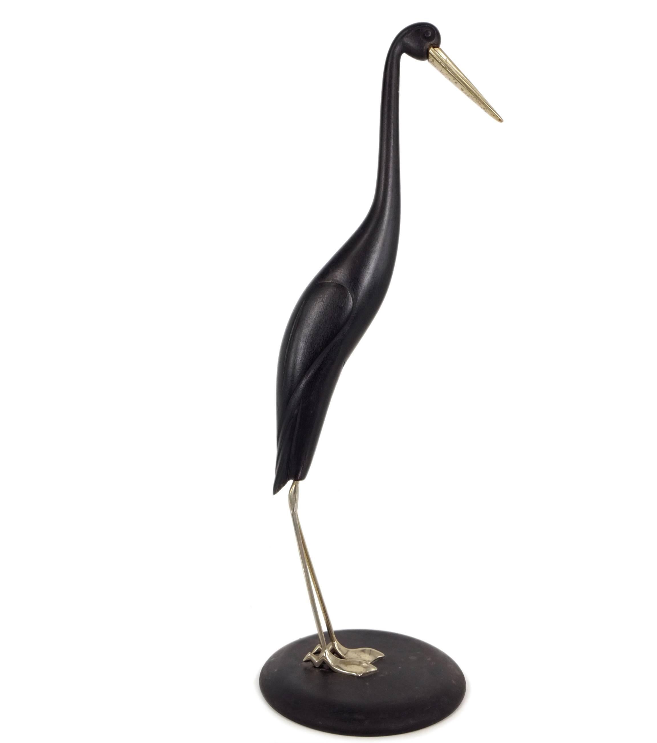 Crane - Brass, Wood, Black, Animal, Vienna, Mid 20th Century, Art Nouveau - Sculpture by Karl Hagenauer