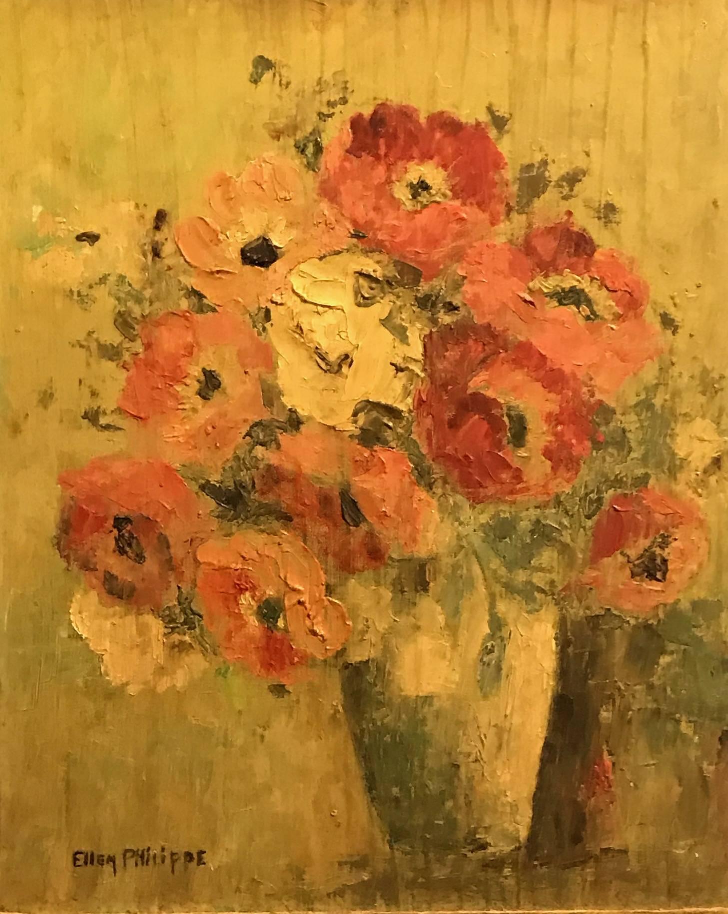 Unknown Still-Life Painting - Vintage French Oil Painting - 1930's - Still Life Flowers Anemones - Signed