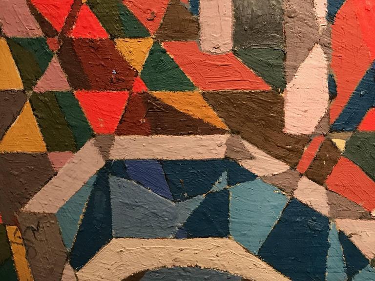 Jean Besnard Amazing Mid 20th Century Cubist Abstract Geometric Oil Painting Listed Artist