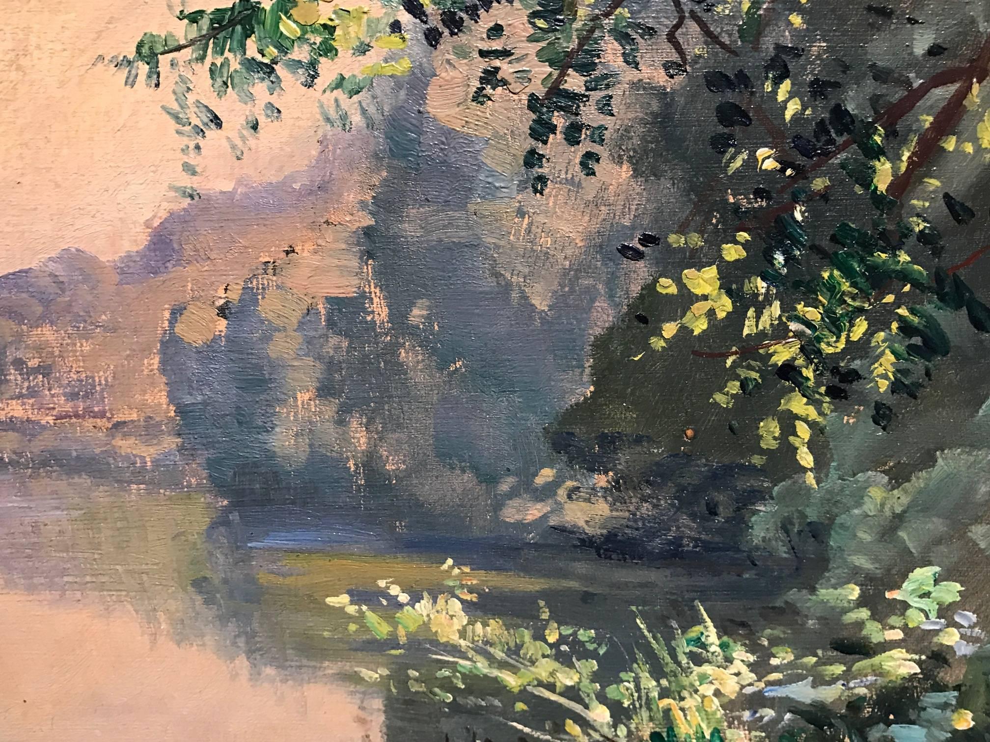 Superb original oil painting by the well listed French Impressionist painter, Emile Wegelin (1875-1962). Beautiful light and reflection upon the water. Signed lower left and in good condition.

A much sought after painter, Emile Wegelin devoted